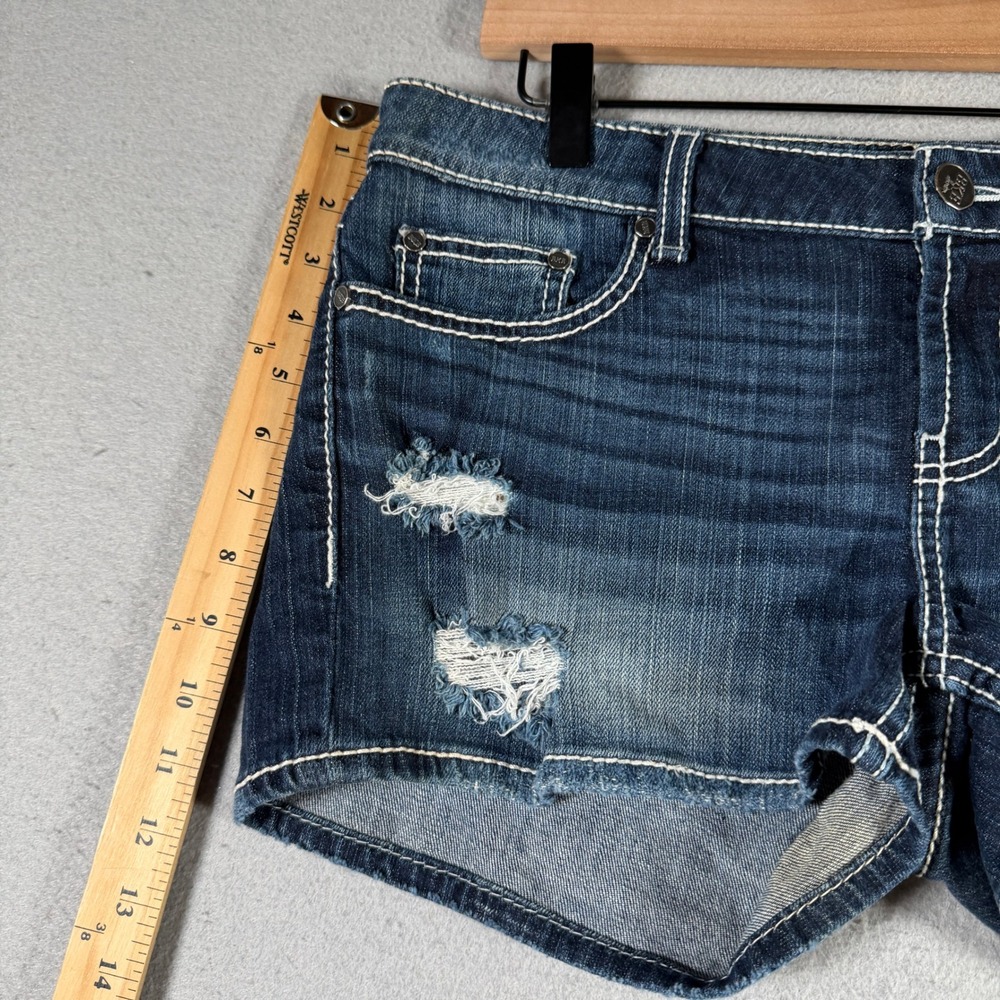 BKE Women’s Distressed Dark Blue Denim Jean Shorts - Picture 7 of 16
